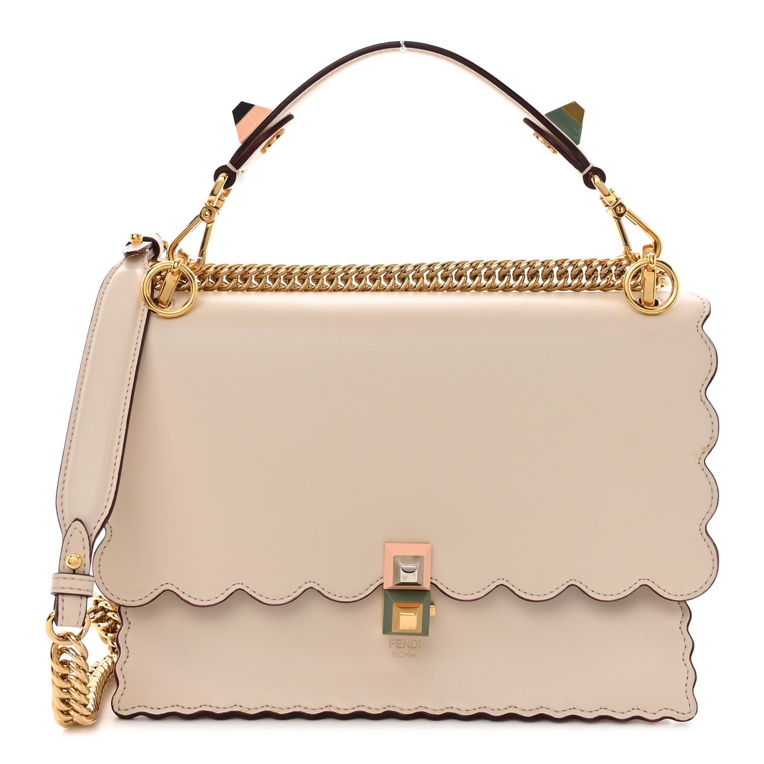 Fendi Vitello Liberty Scalloped Studded Kan I Shoulder Bag Camelia 1 of 10