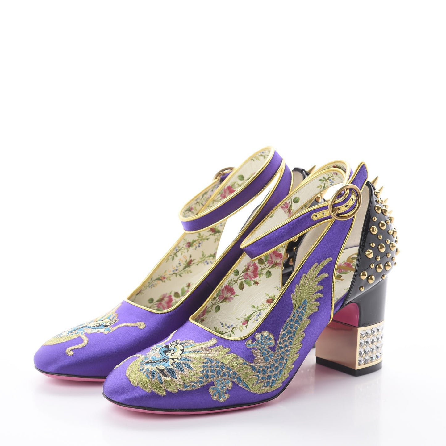 Satin Embroidered Dragon Caspar Pumps 38 Purple Oro Vecchio Black