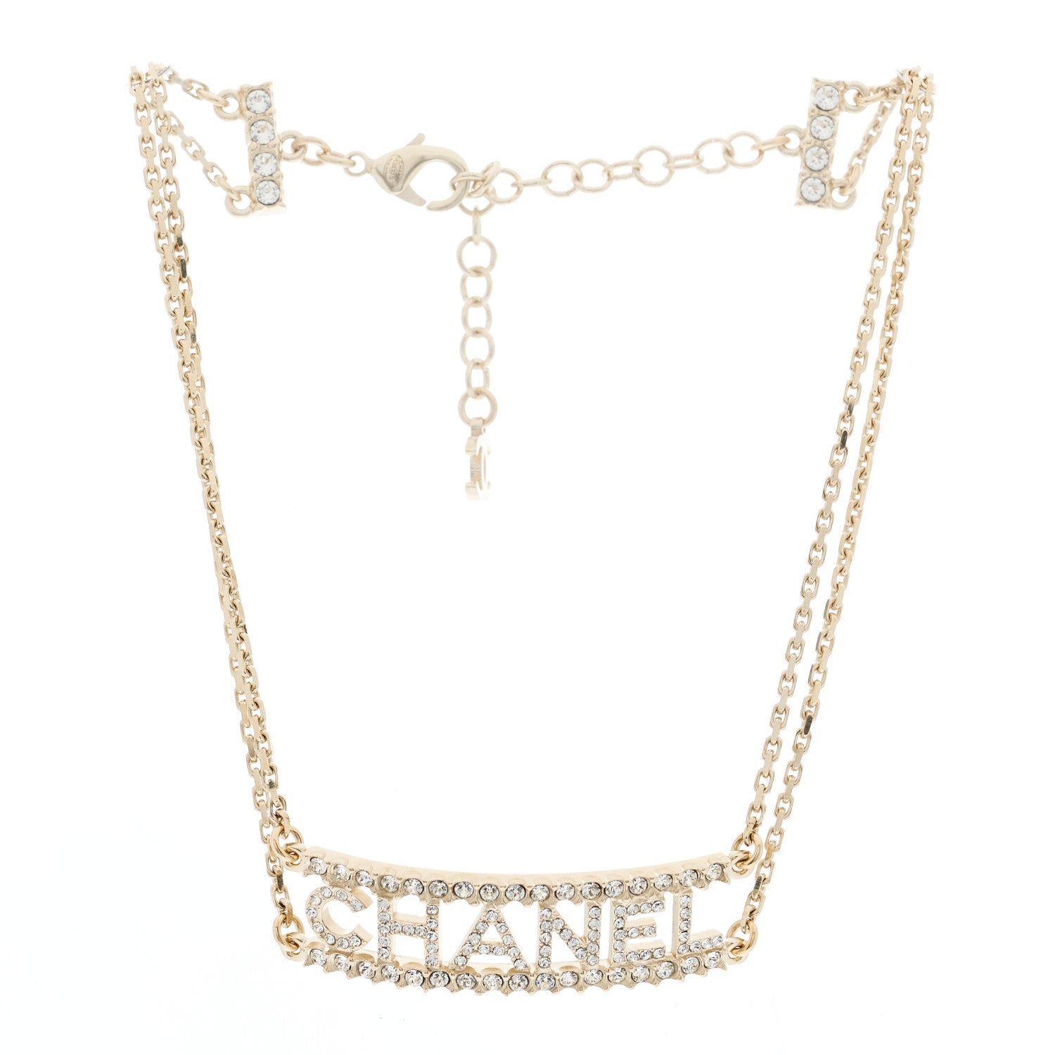Chanel Metal Crystal Logo Choker Necklace Gold 3 of 6