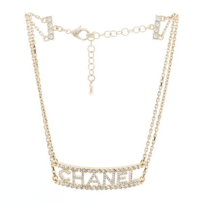 Chanel Metal Crystal Logo Choker Necklace Gold 3 of 6