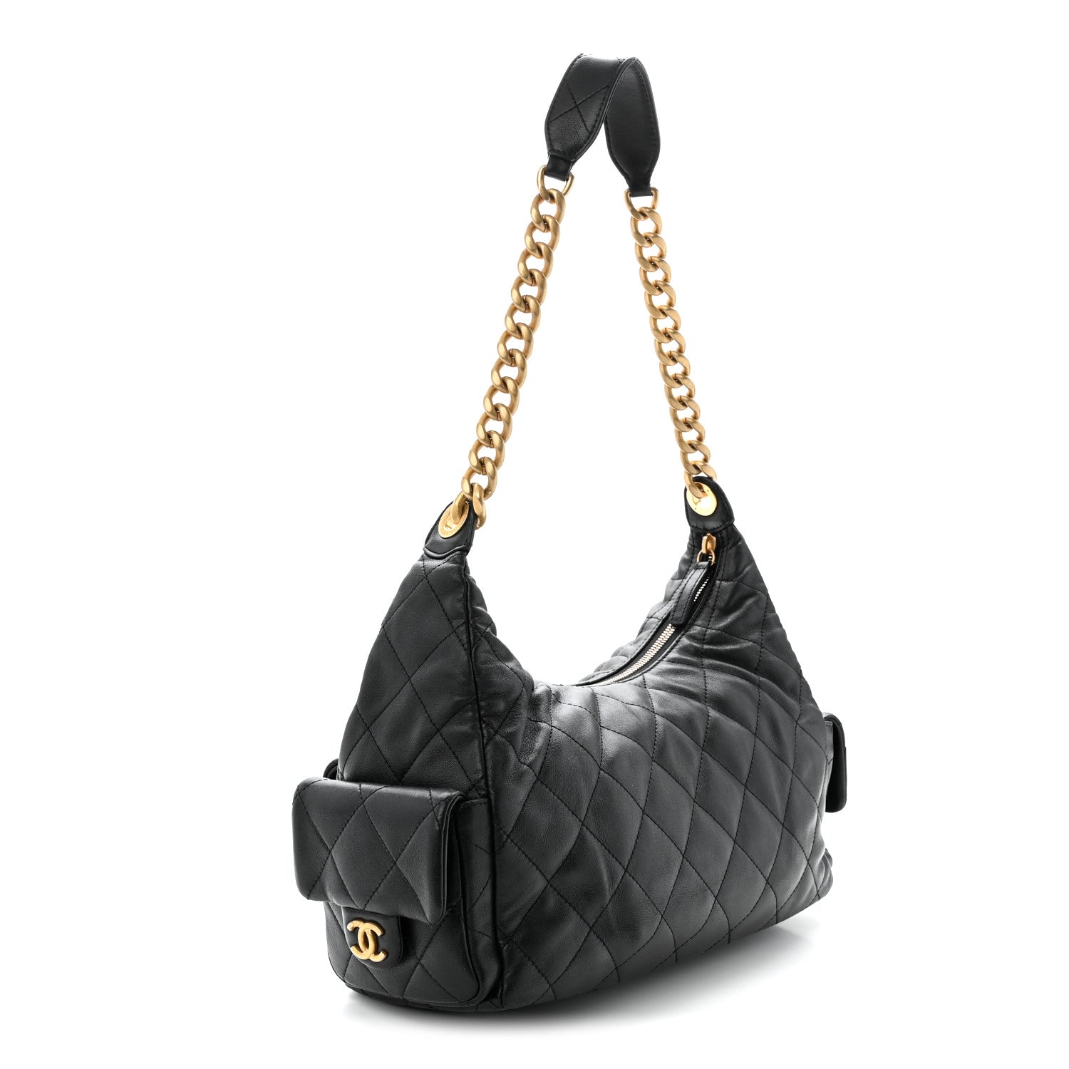 Chanel Shiny Lambskin Quilted Large Trendy Pockets Hobo Black 3 of 10