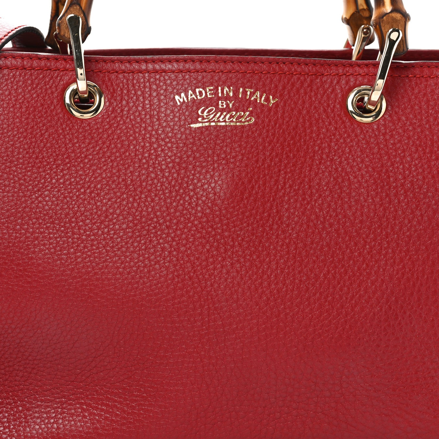 Gucci Pebbled Calfskin Medium Bamboo Shopper Tote Red 8 of 11