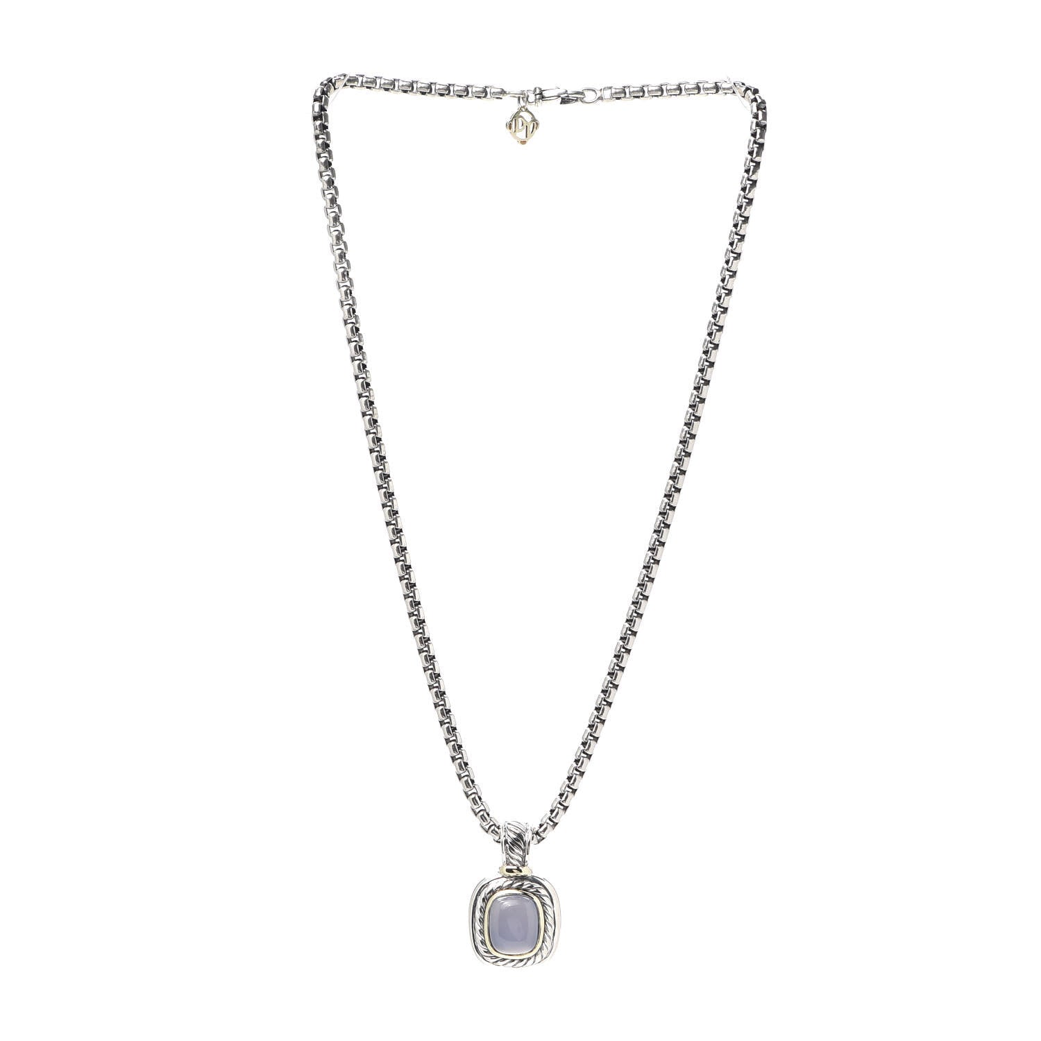 David Yurman Sterling Silver 14K Yellow Gold Blue Chalcedony Albion Pendant Necklace 3 of 5