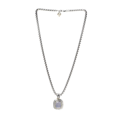 David Yurman Sterling Silver 14K Yellow Gold Blue Chalcedony Albion Pendant Necklace 3 of 5