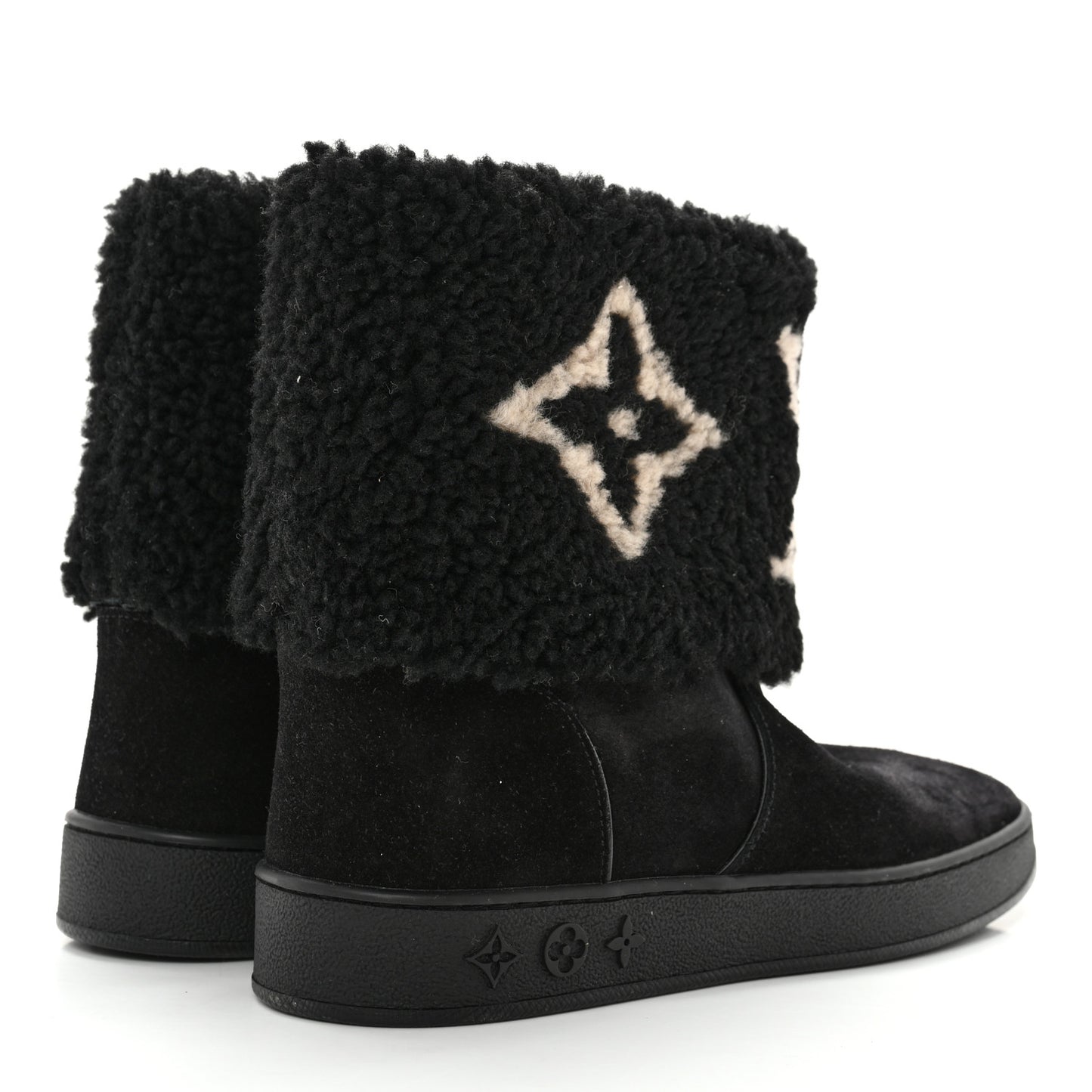Suede Calfskin Shearling Snowdrop Flat Ankle Boot 37.5 Black