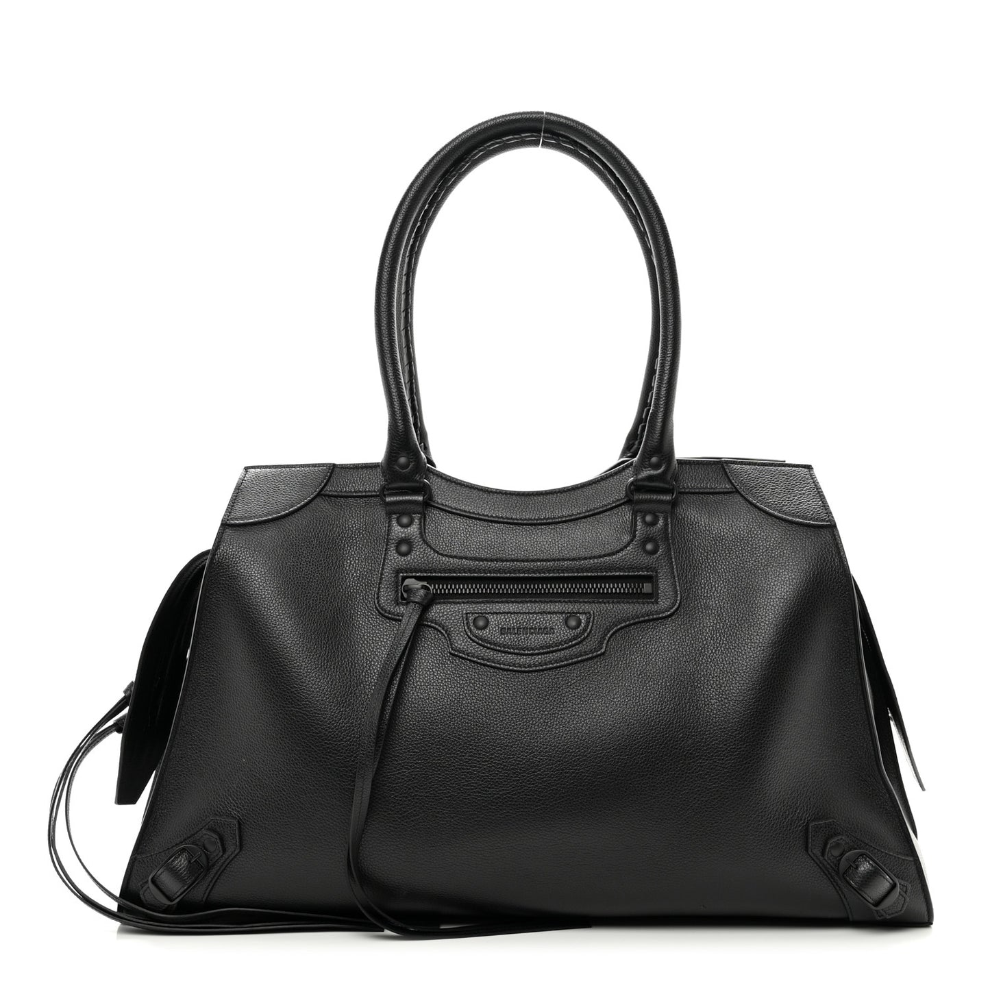 Grained Calfskin Neo Classic Black Hardware Large Top Handle Bag Black