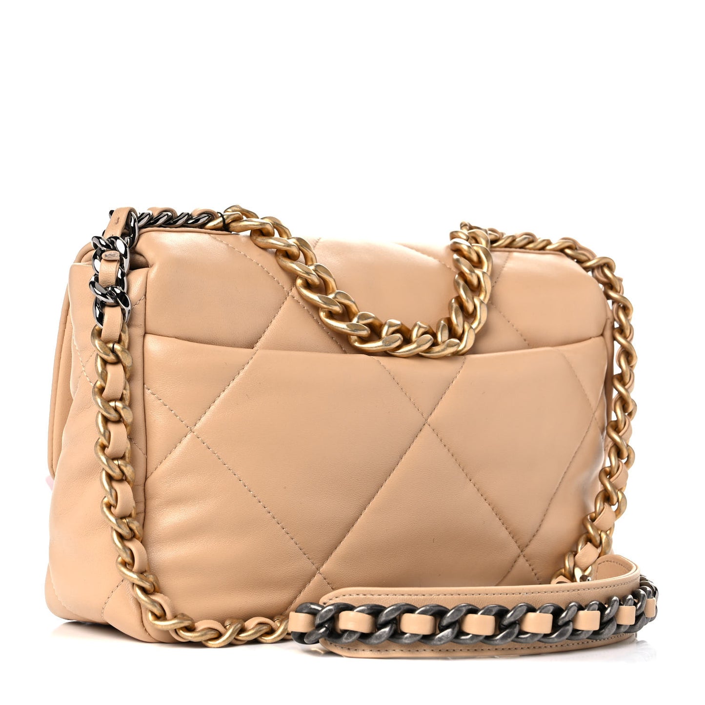 Lambskin Quilted Medium Chanel 19 Flap Beige