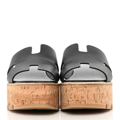 Hermes Calfskin Cork Eze 30 Sandals 37 Black 2 of 16