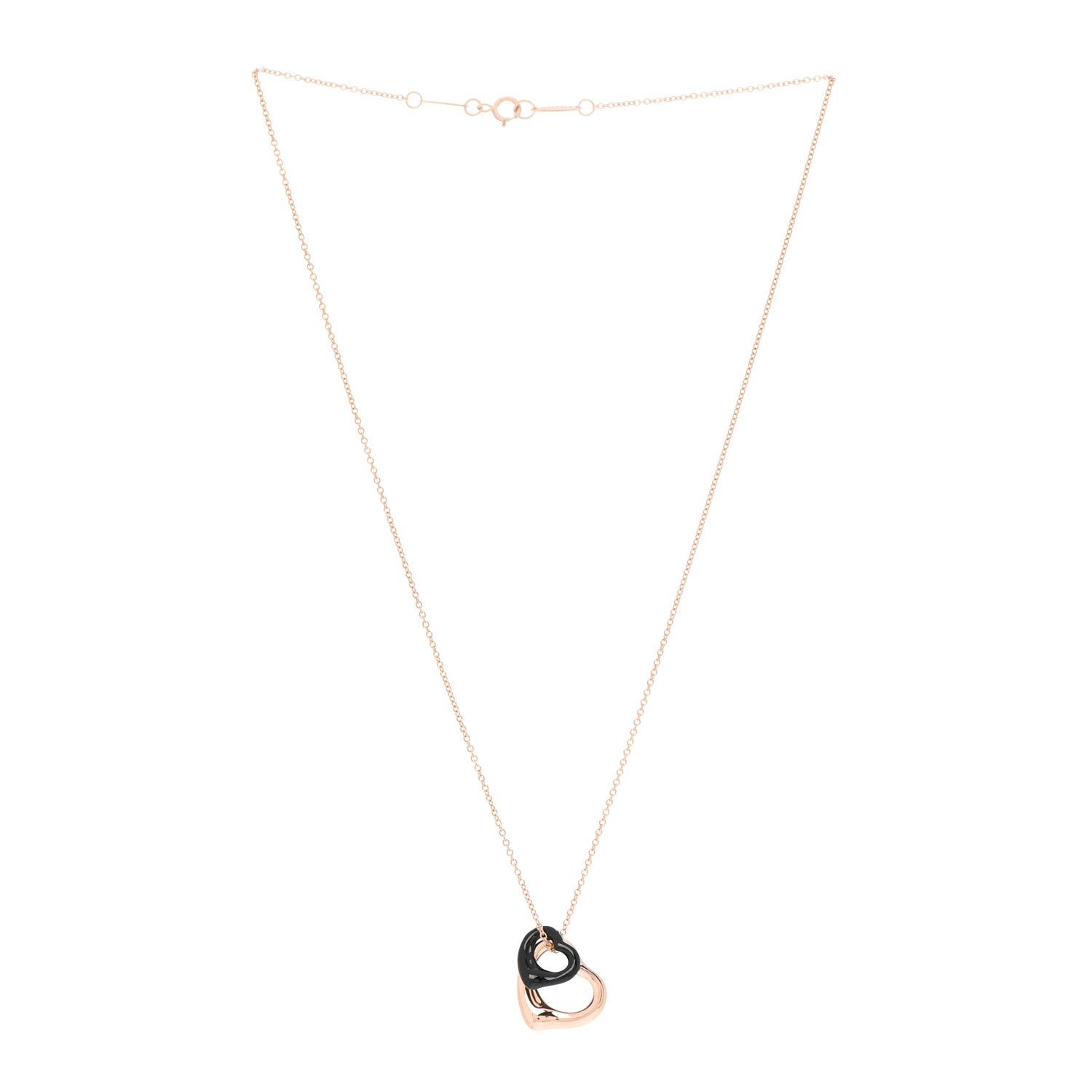 Tiffany 18K Rose Gold Black Jade 16mm Elsa Peretti Double Open Heart Pendant Necklace 3 of 6