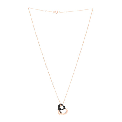 Tiffany 18K Rose Gold Black Jade 16mm Elsa Peretti Double Open Heart Pendant Necklace 3 of 6