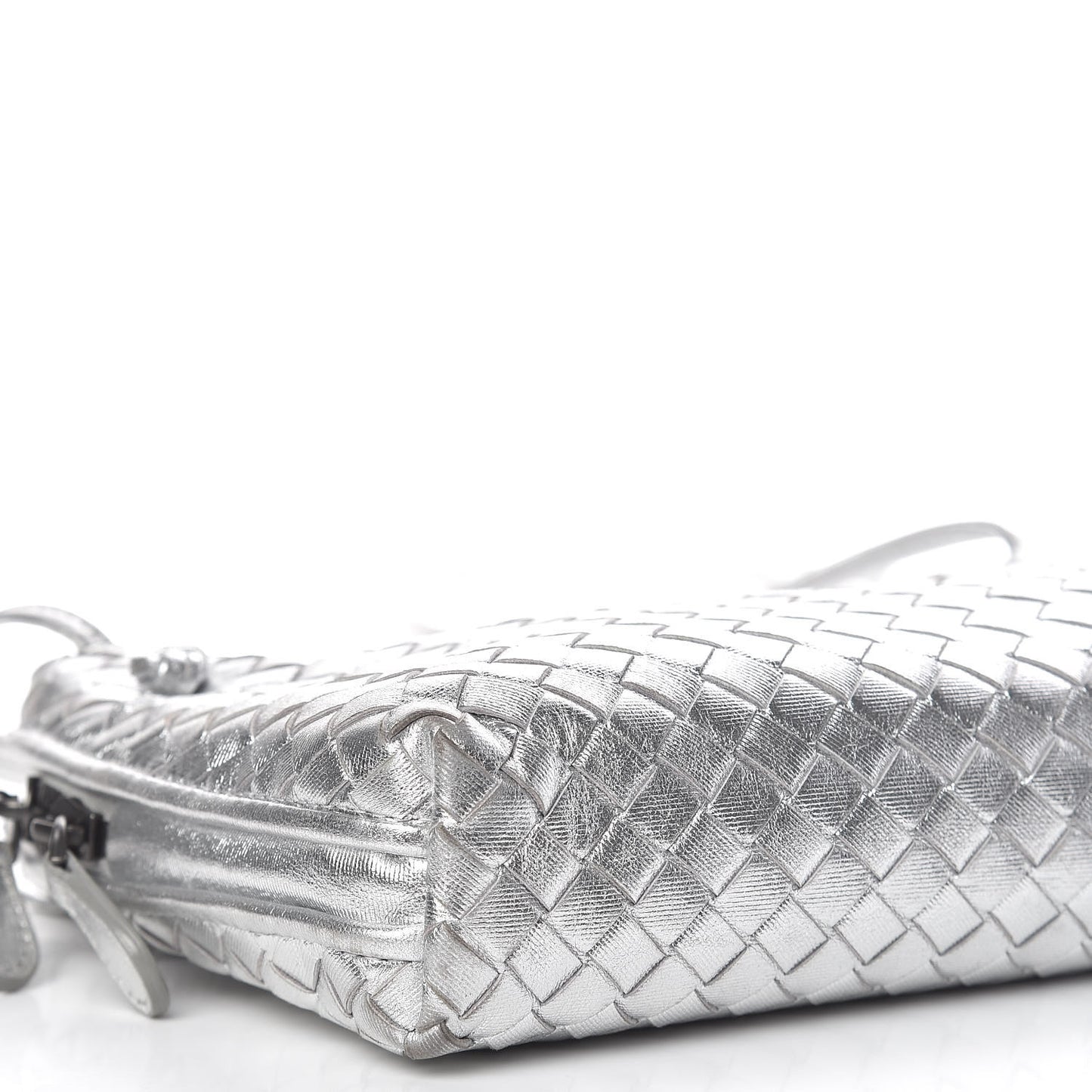 Metallic Grosgrain Intrecciato Nodini Crossbody Messenger Silver