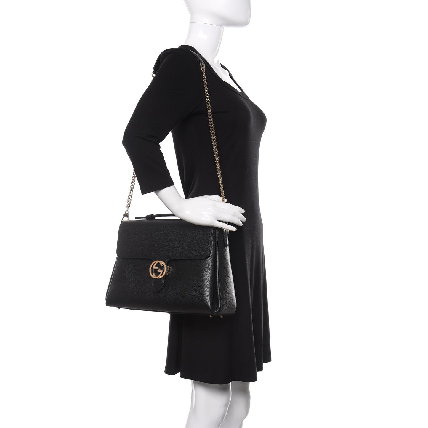 Dollar Calfskin Medium Interlocking G Top Handle Shoulder Bag Black