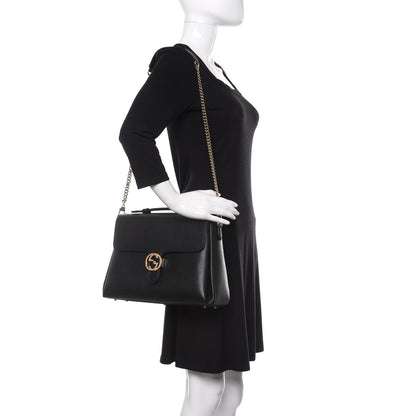 Gucci Dollar Calfskin Medium Interlocking G Top Handle Shoulder Bag Black 2 of 14