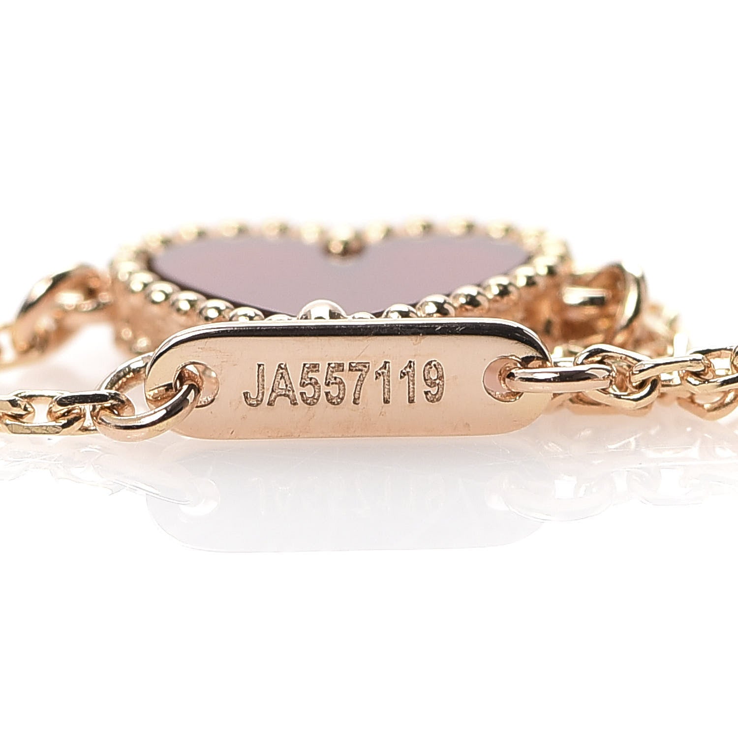 Van Cleef & Arpels 18K Rose Gold Carnelian Sweet Alhambra Heart Bracelet 6 of 6