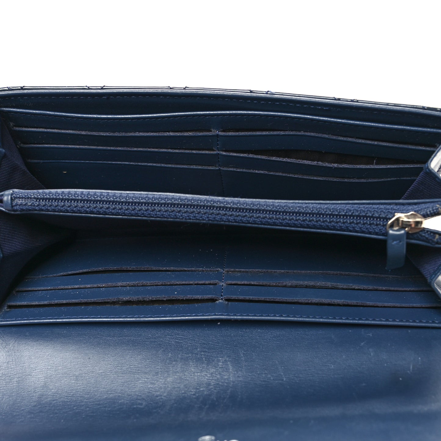 Patent Quilted Large Flap Wallet Navy