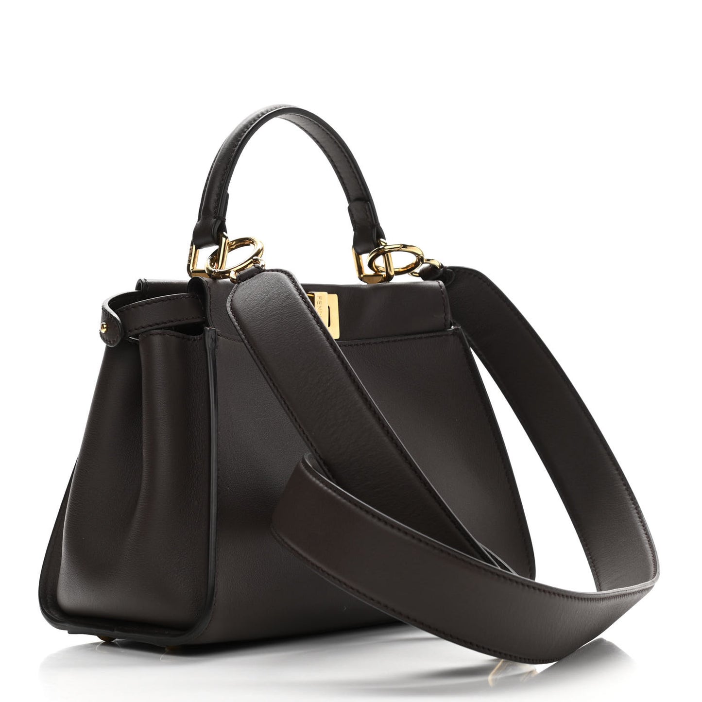 Vitello Seta Suede FF Mini Peekaboo Iconic Satchel Chocolate Sigaro Marrone