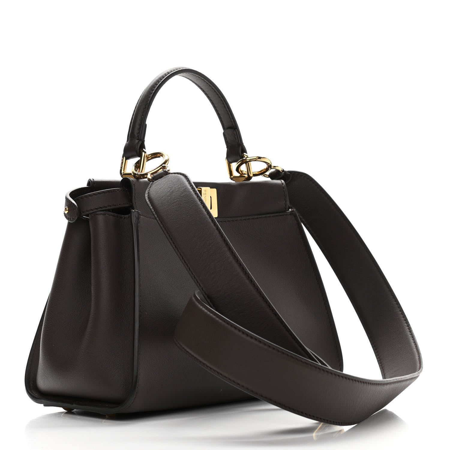 Fendi Vitello Seta Suede FF Mini Peekaboo Iconic Satchel Chocolate Sigaro Marrone 3 of 11