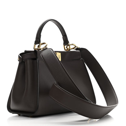 Fendi Vitello Seta Suede FF Mini Peekaboo Iconic Satchel Chocolate Sigaro Marrone 3 of 11