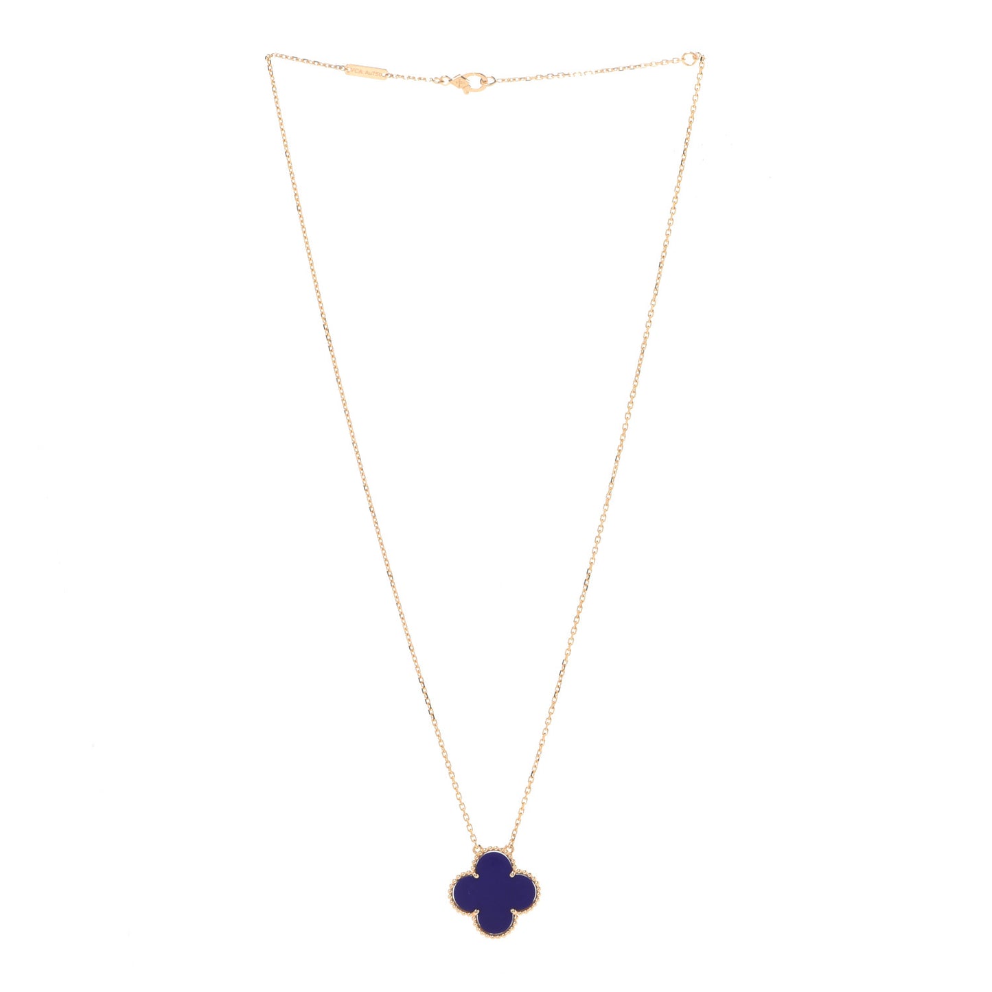 18K Yellow Gold Blue Sevres Porcelain Magic Alhambra Vendome Necklace