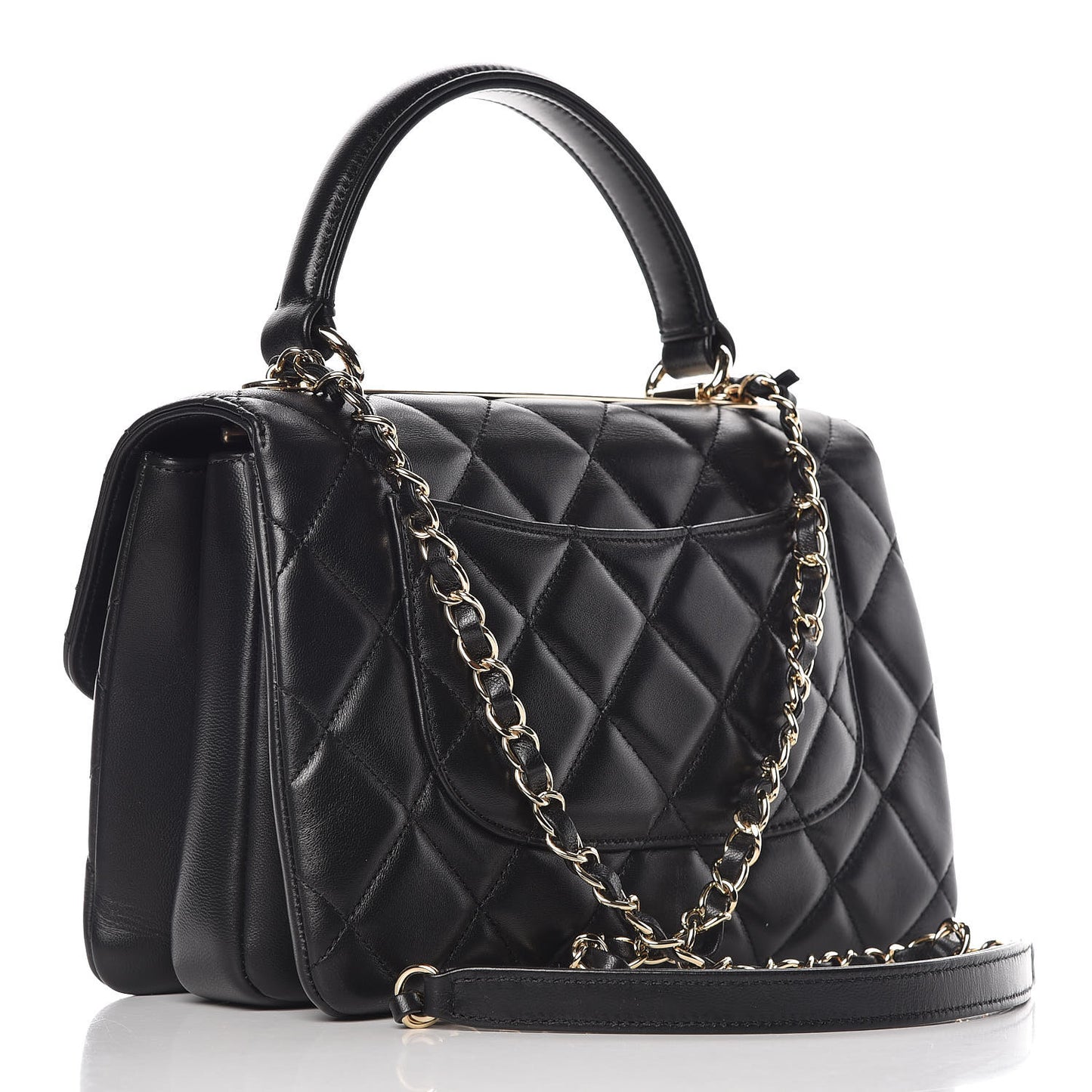 Lambskin Quilted Small Trendy CC Dual Handle Flap Bag Black