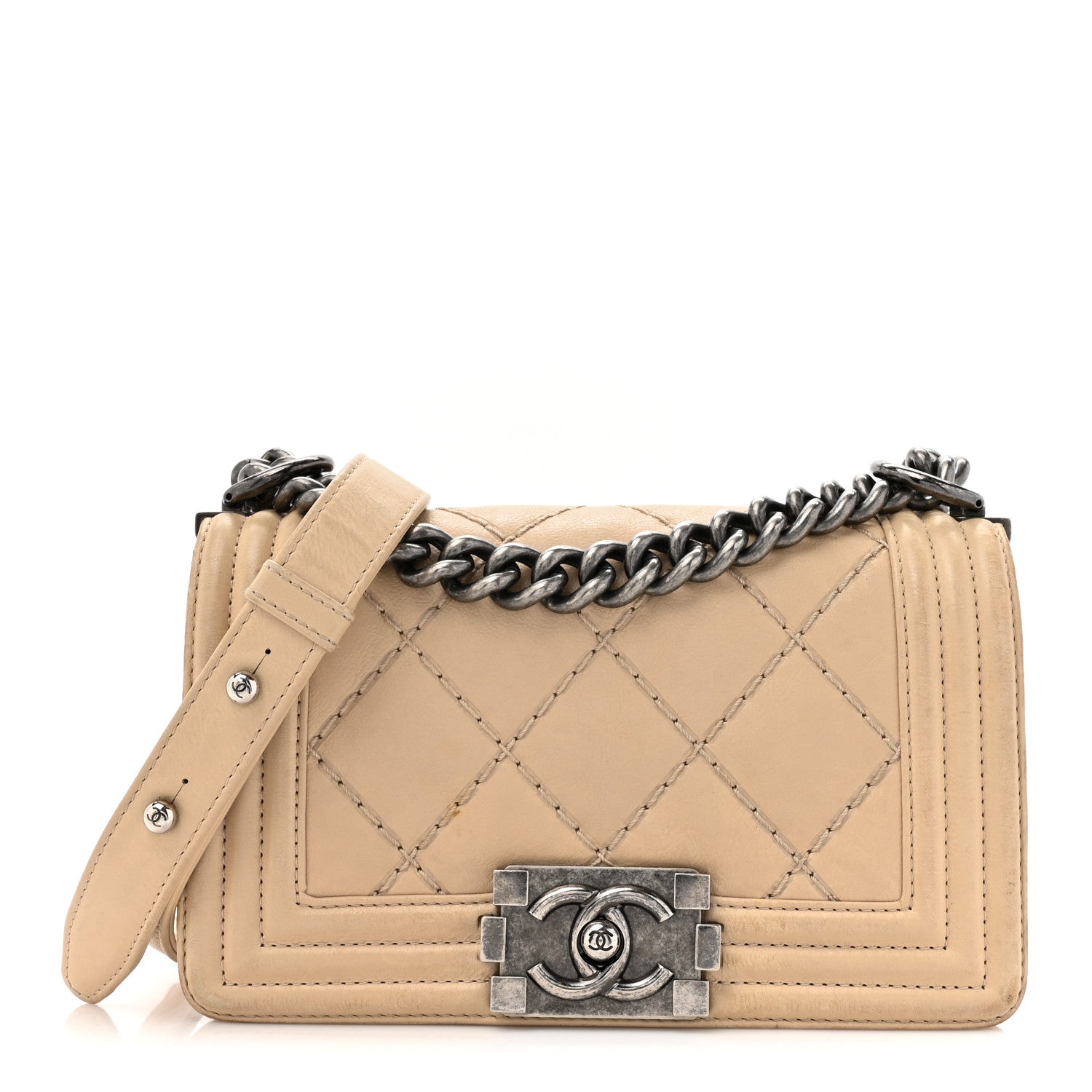 Chanel Calfskin Double Stitch Small Boy Flap Beige 1 of 20