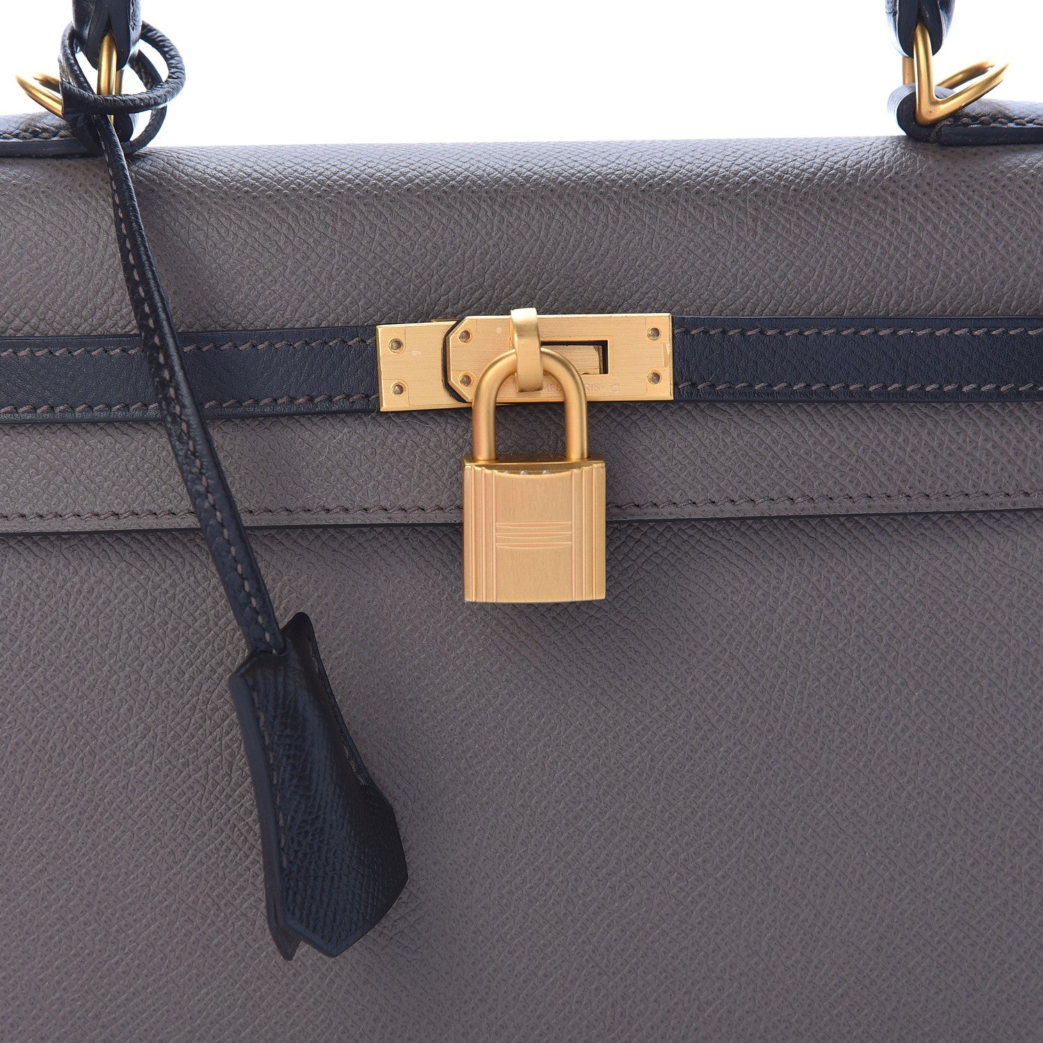 Hermes Epsom Bi Color Horseshoe Kelly Sellier 25 Etain Black 37 of 40