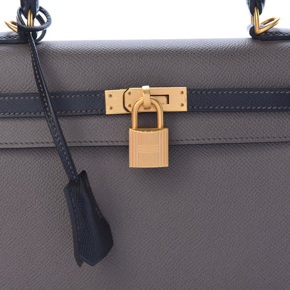 Hermes Epsom Bi Color Horseshoe Kelly Sellier 25 Etain Black 37 of 40
