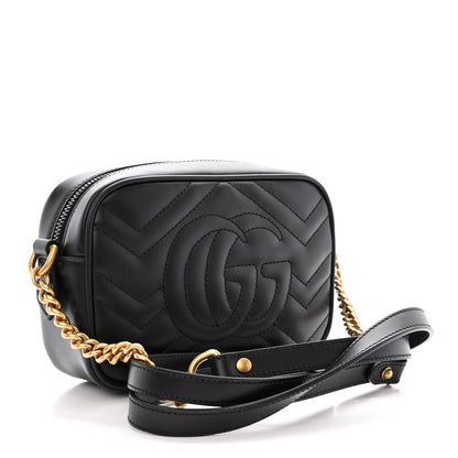 Gucci Calfskin Matelasse Mini GG Marmont Chain Shoulder Bag Black 3 of 12
