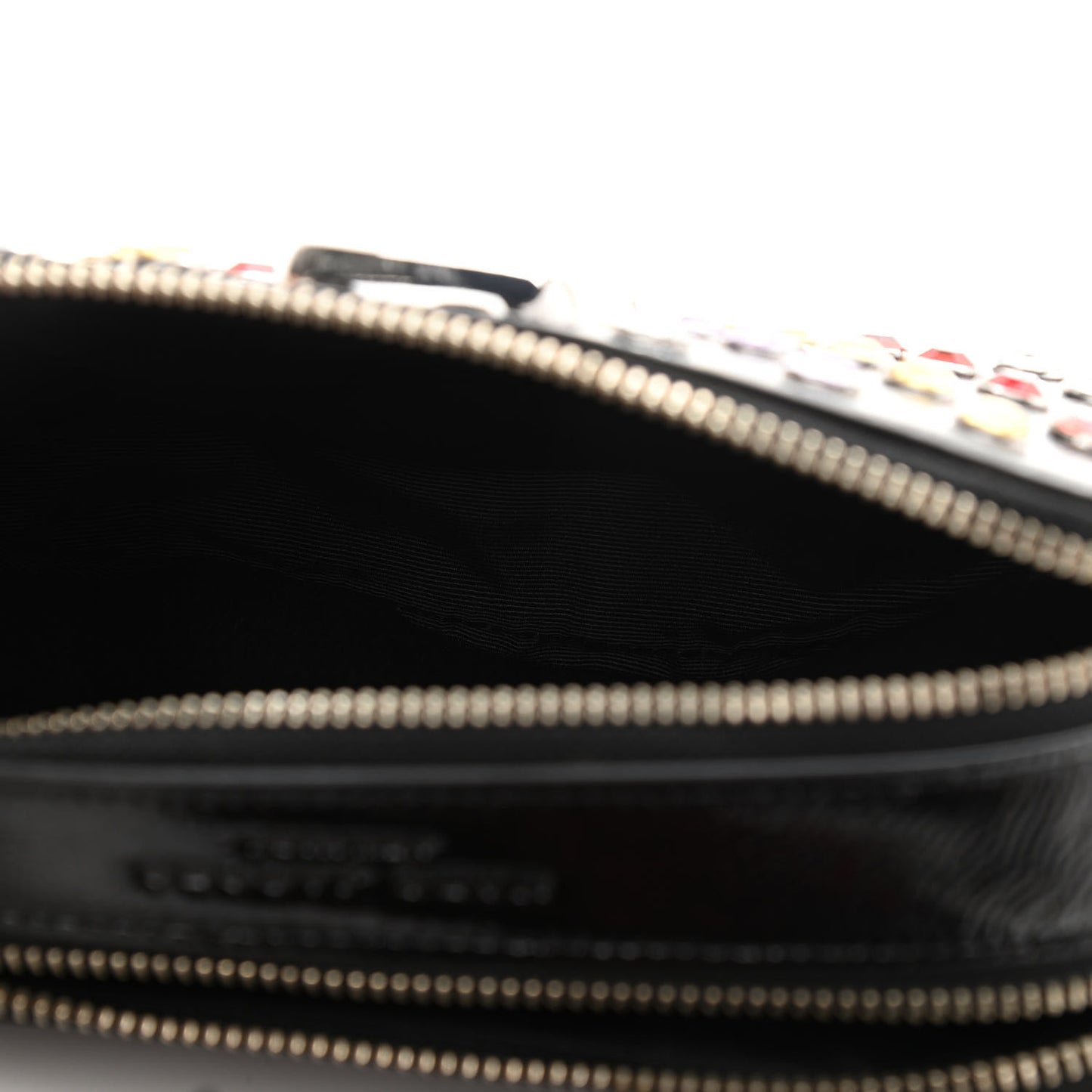Patent Crystal Embellished Snapshot Camera Bag Black