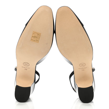 Chanel Goatskin Grosgrain Cap Toe CC Slingback Sandals 38 Black 5 of 9
