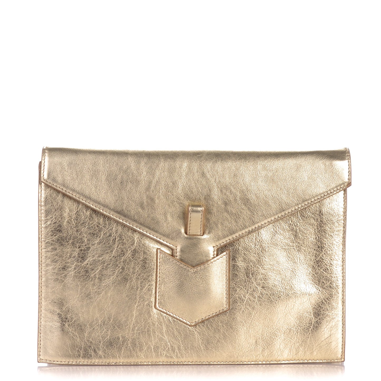 Metallic Calfskin Y Envelope Clutch Gold