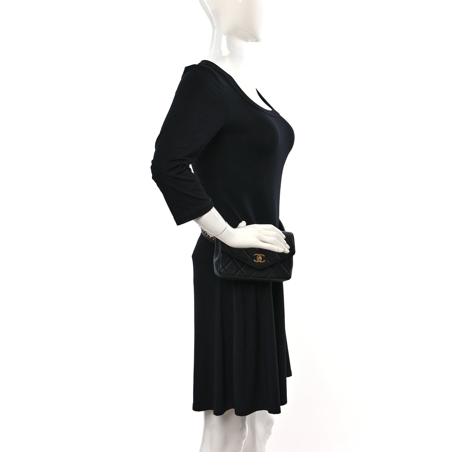 Calfskin Quilted Flap Waist Bag Black