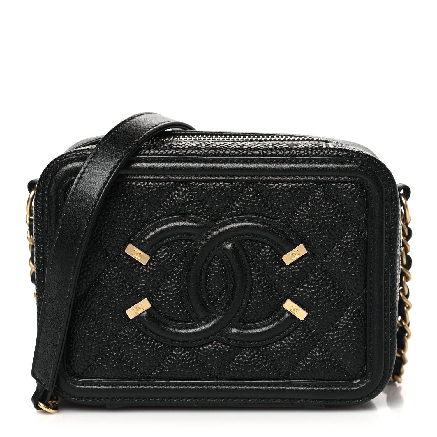 Chanel Caviar Quilted CC Filigree Vanity Clutch With Chain Black 1 of 11