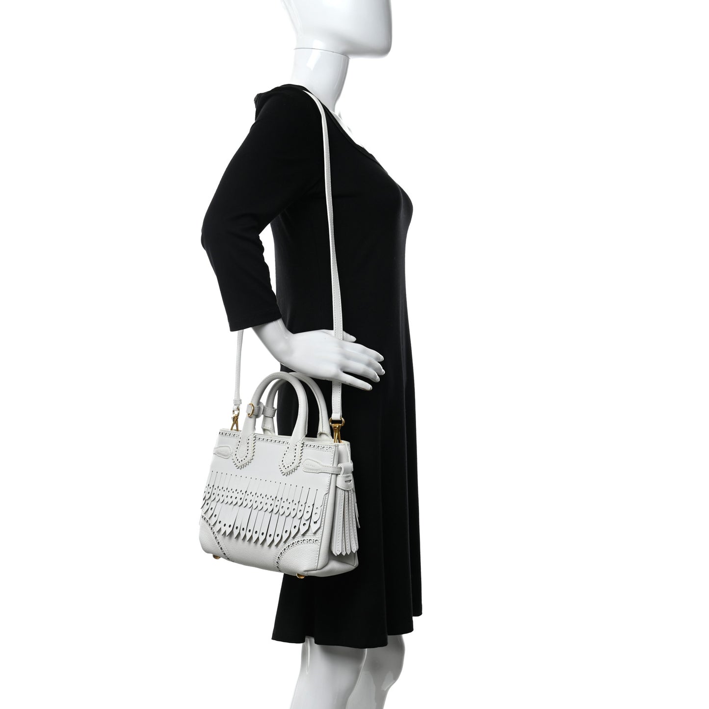 Calfskin Broguing Small Banner Tote White