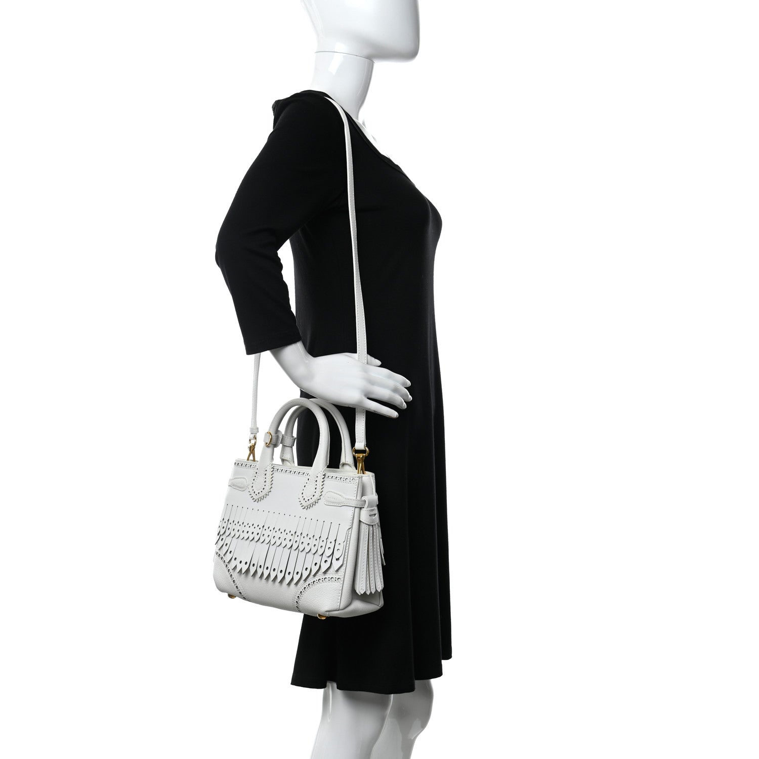 Burberry Calfskin Broguing Small Banner Tote White 2 of 12