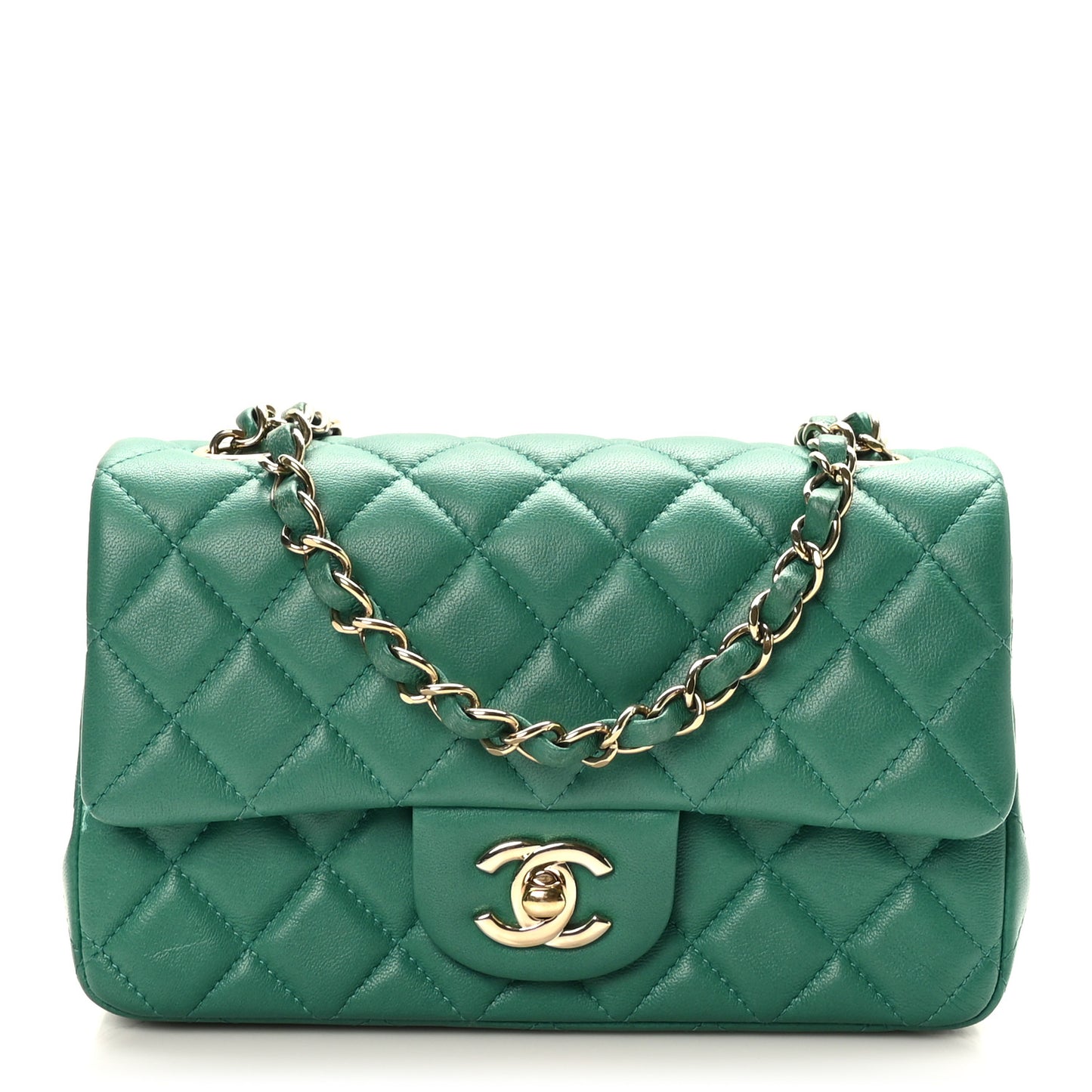 Lambskin Quilted Mini Rectangular Flap Dark Green