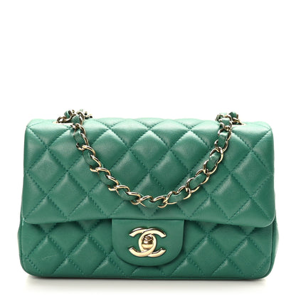 Chanel Lambskin Quilted Mini Rectangular Flap Dark Green 1 of 11