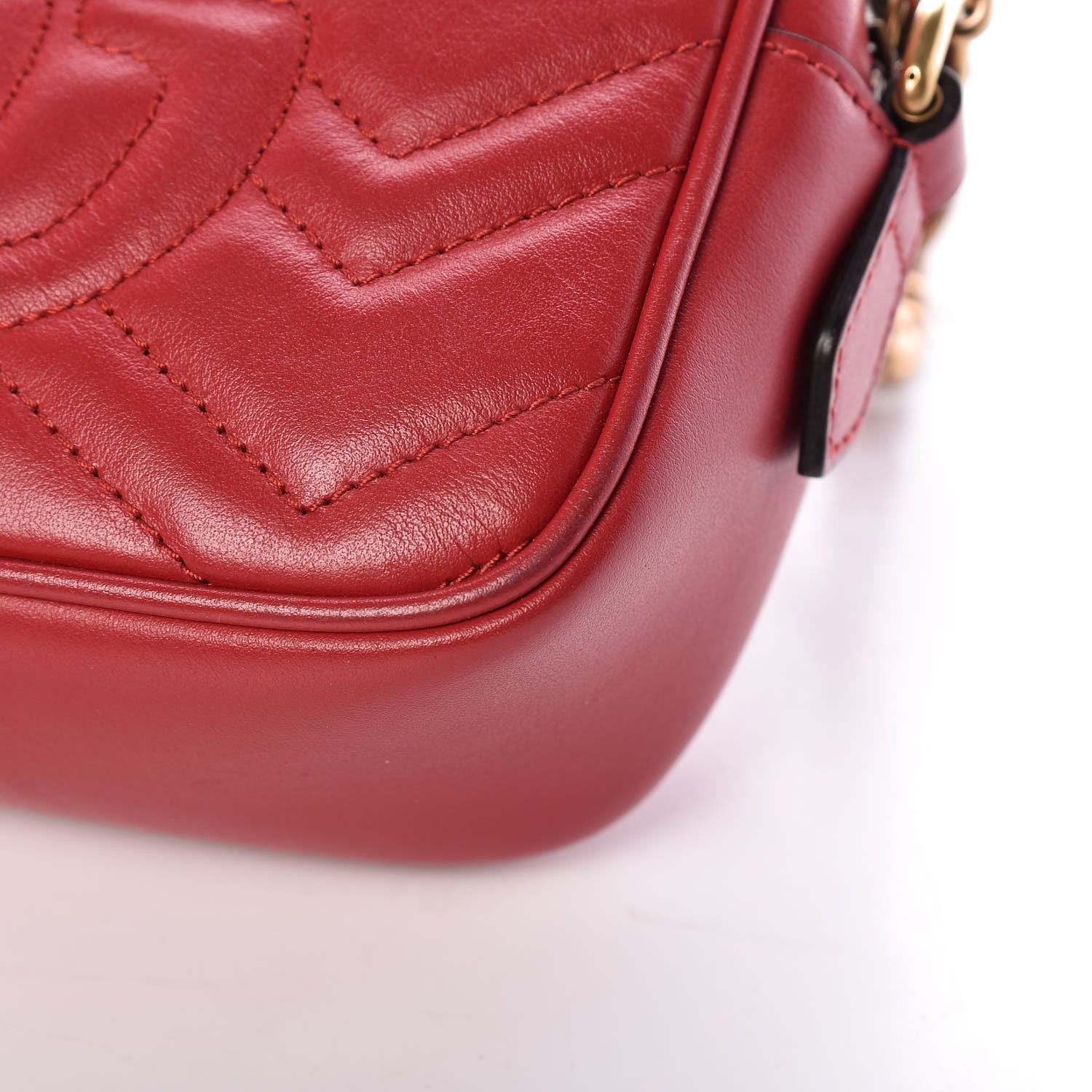 Gucci Calfskin Matelasse Mini GG Marmont Chain Shoulder Bag Hibiscus Red 13 of 15
