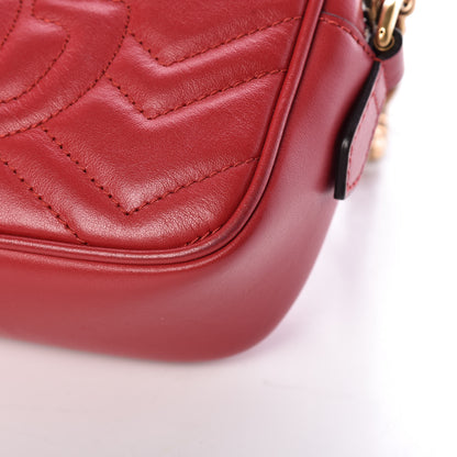 Gucci Calfskin Matelasse Mini GG Marmont Chain Shoulder Bag Hibiscus Red 13 of 15