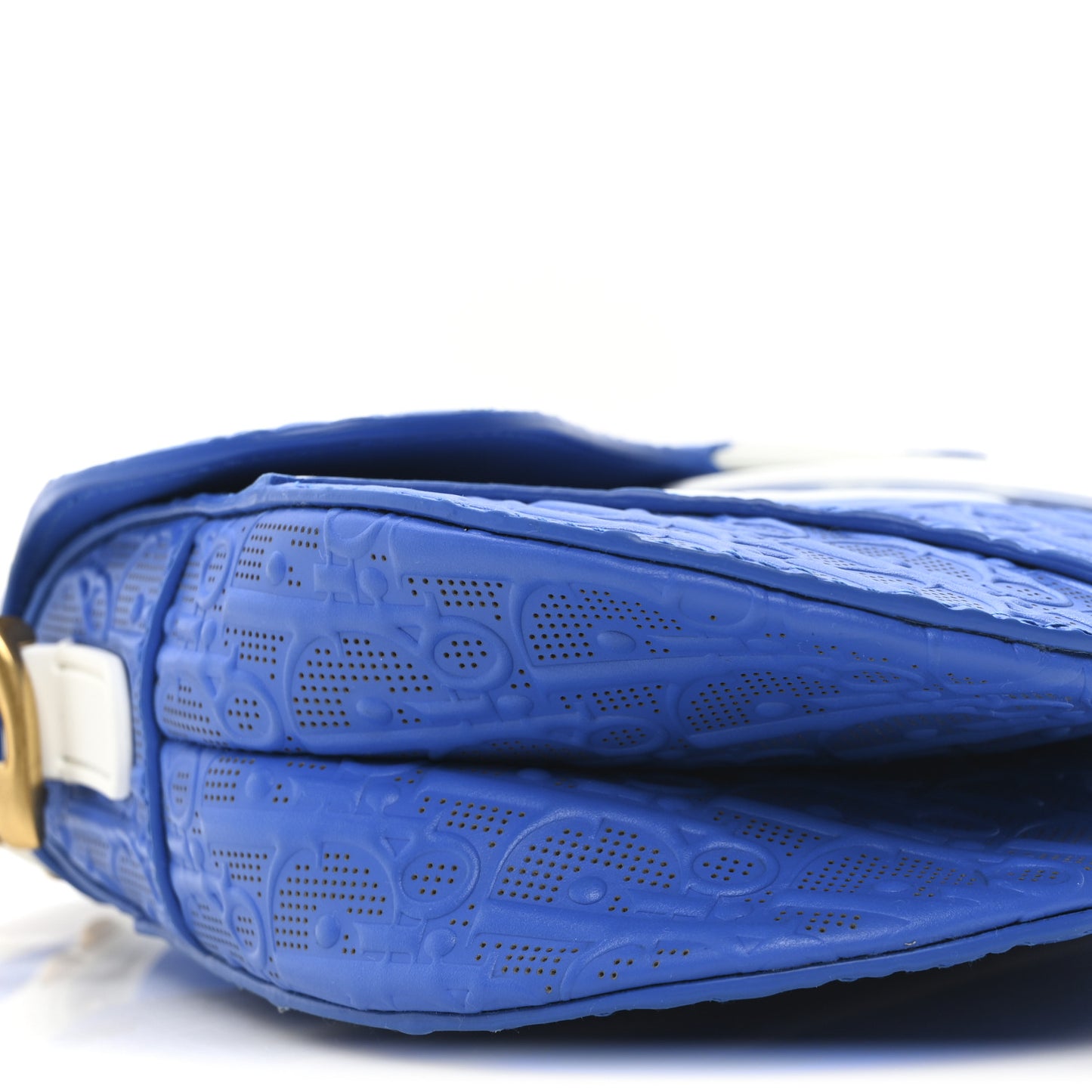 Perforated Calfskin Embossed Oblique Saddle Bag Blue White