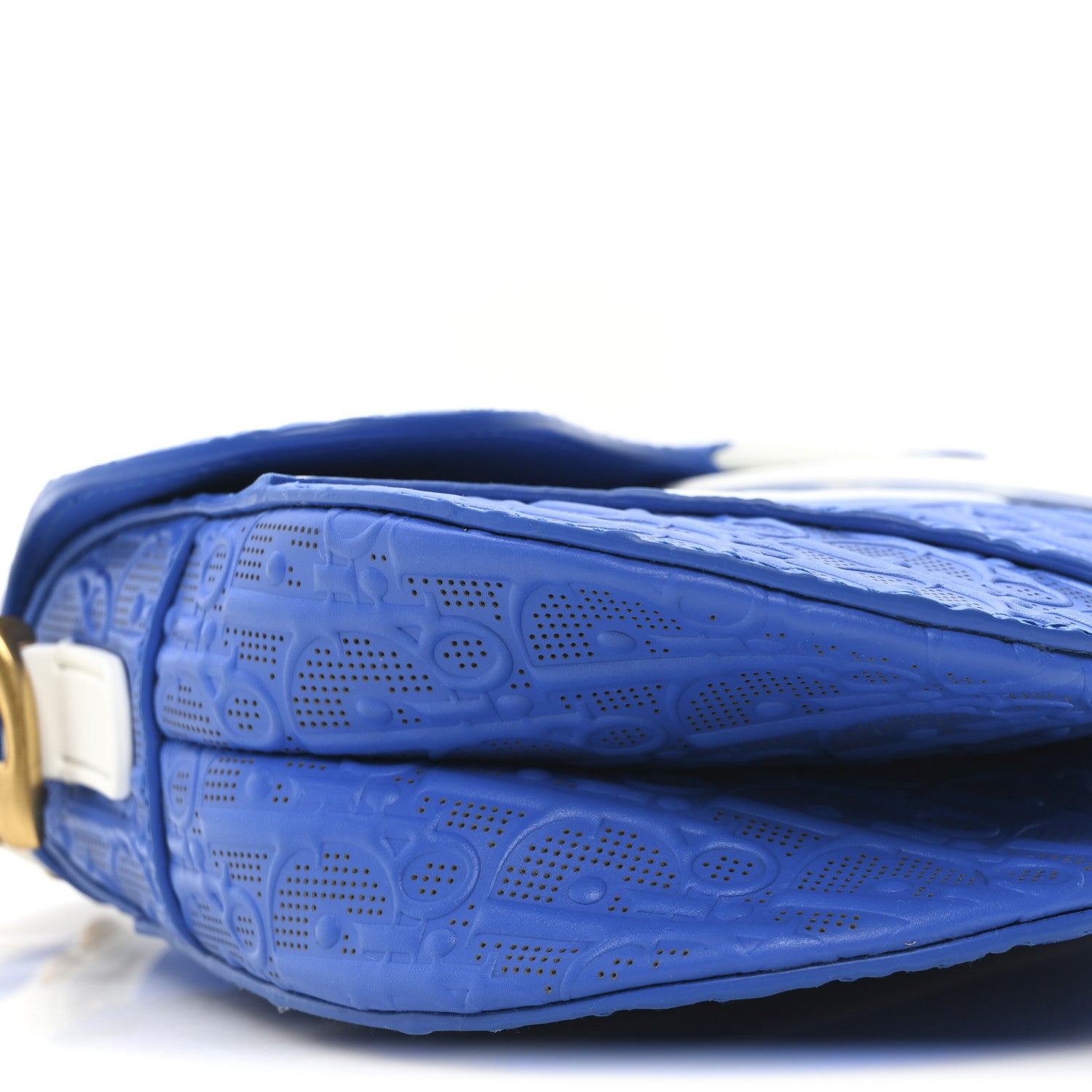Christian Dior Perforated Calfskin Embossed Oblique Saddle Bag Blue White 9 of 10