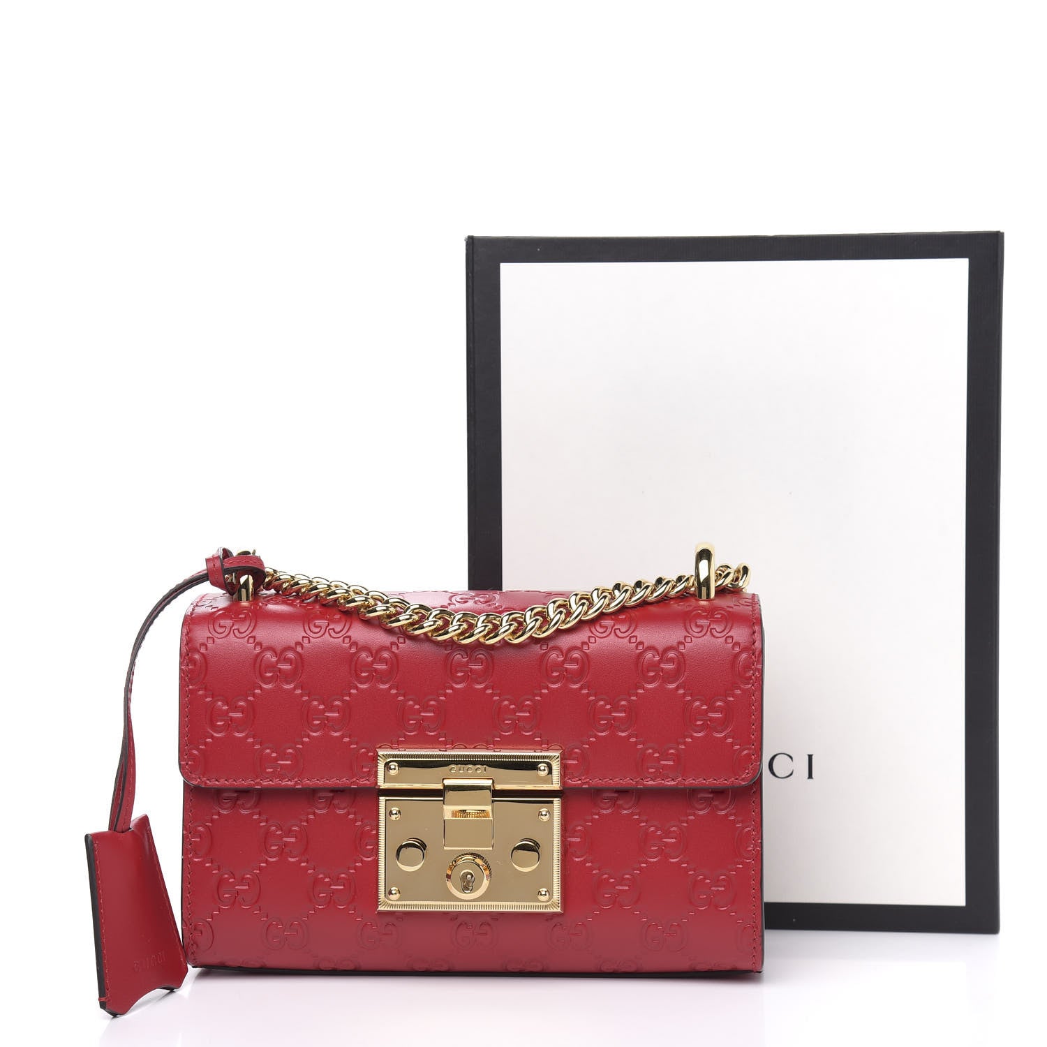Gucci Guccissima Small Padlock Shoulder Bag Hibiscus Red 10 of 10