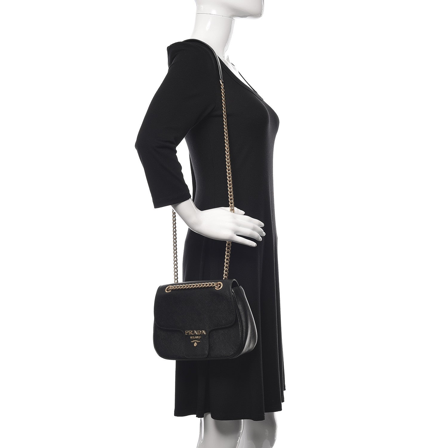 Prada Saffiano Flap Shoulder Bag Black 2 of 10