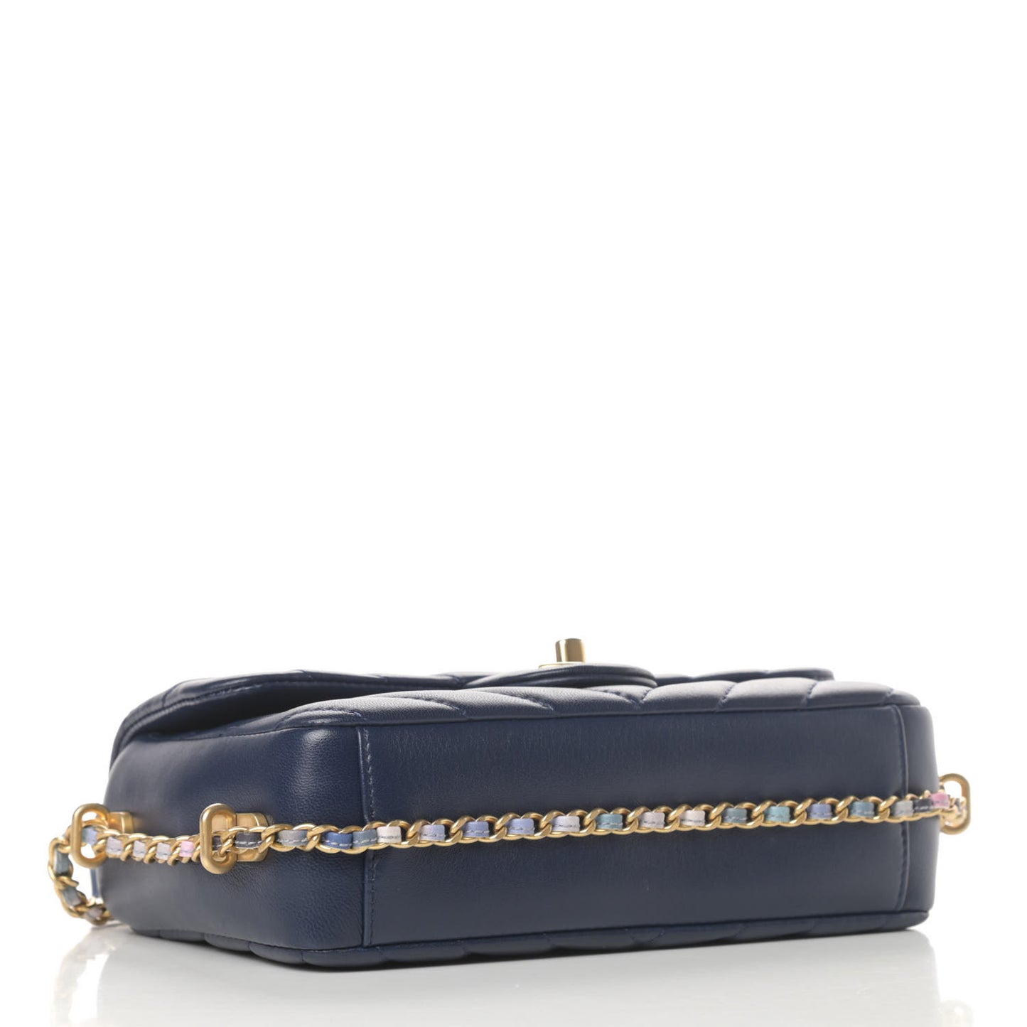 Lambskin Chevron Quilted Mini Chain Around Rectangular Flap Blue