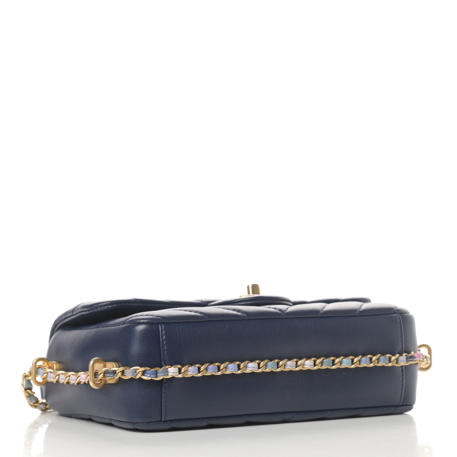 Chanel Lambskin Chevron Quilted Mini Chain Around Rectangular Flap Blue 4 of 10