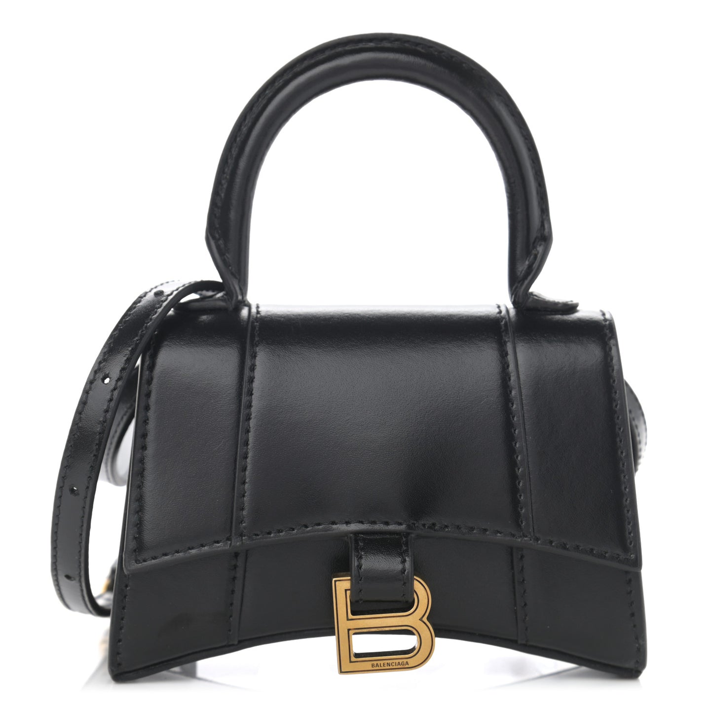 Shiny Box Calfskin Hourglass Top Handle Bag Mini Black