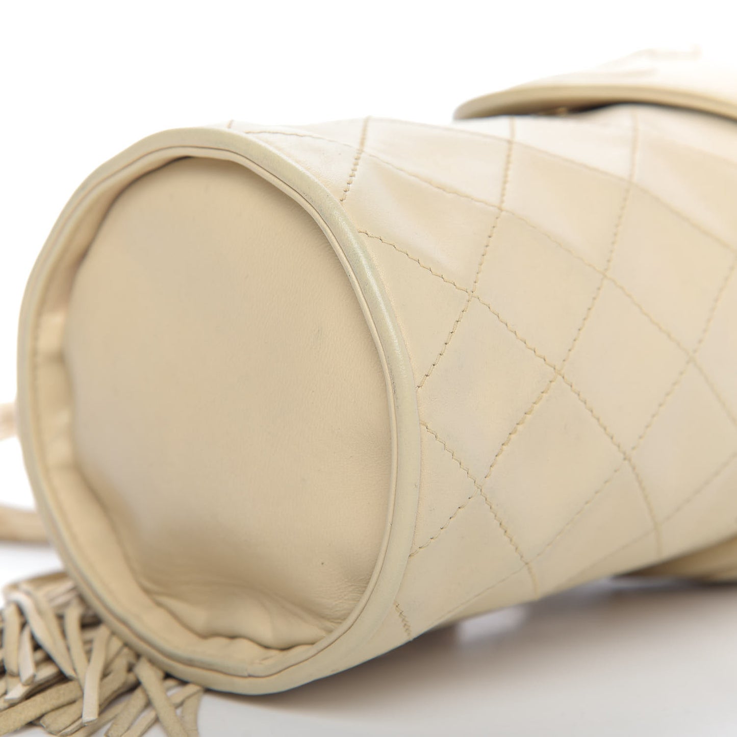 Lambskin Quilted Tassel Shoulder Bag Beige