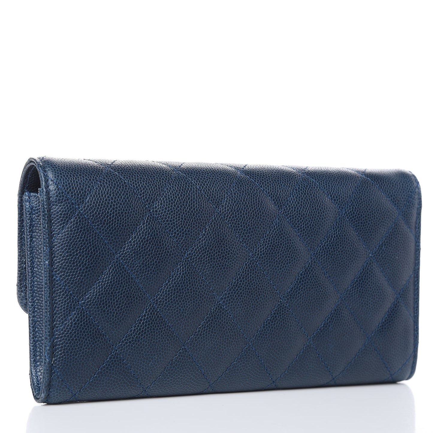 Caviar Quilted Large Gusset Flap Wallet Navy