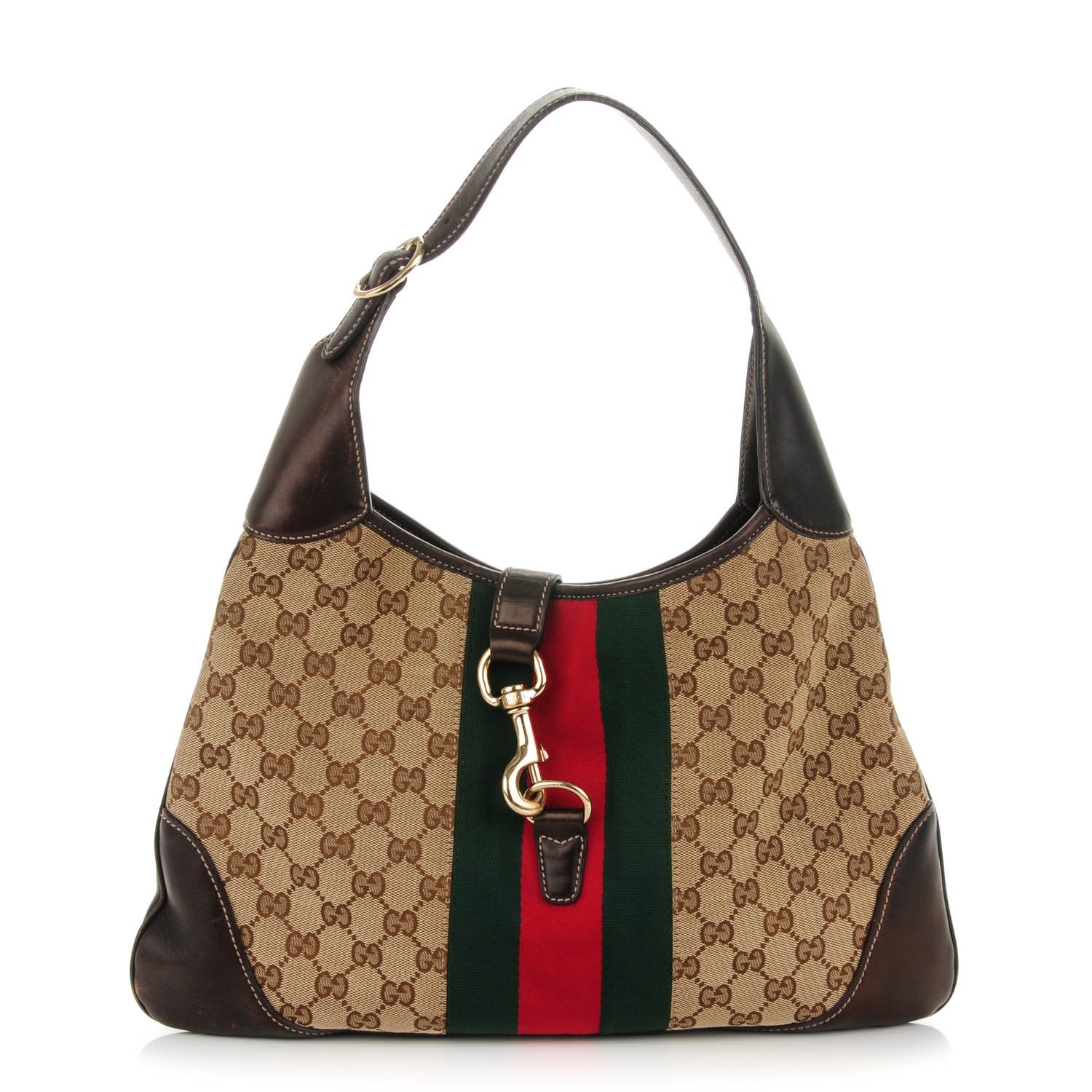 Gucci Monogram Web Jackie O Bouvier Hobo Dark Brown 1 of 9