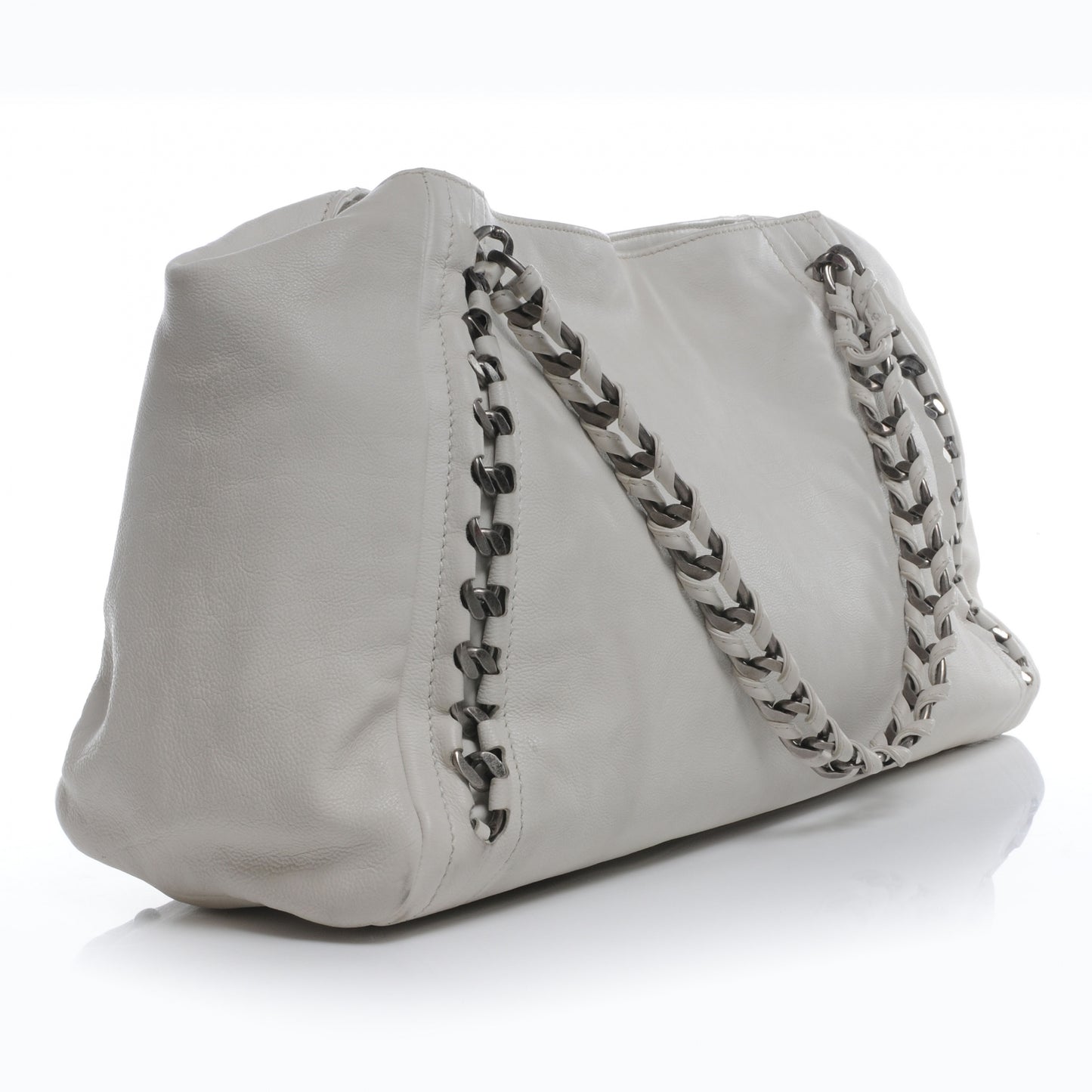 Leather Large Modern Chain Tote White